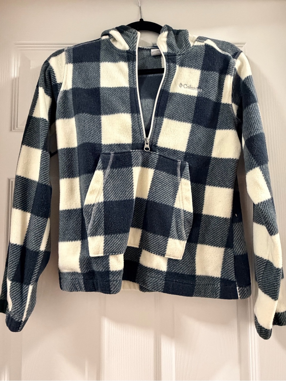 Columbia Kids Navy Blue & White Plaid Half-Zip Fleece Hoodie